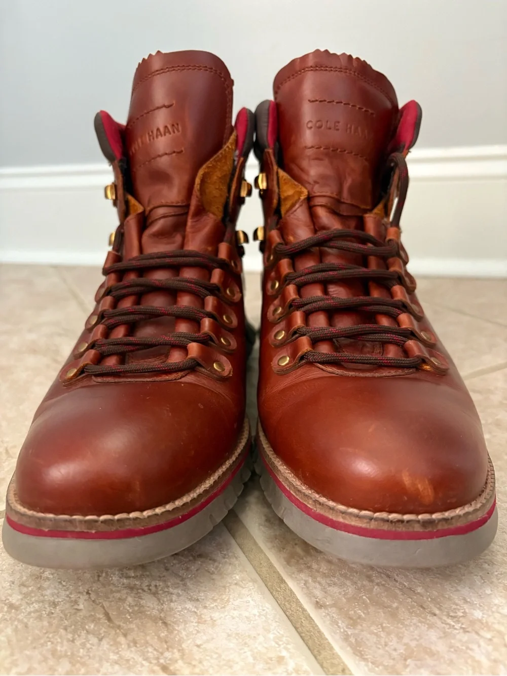 Cole Haan Men's Zerogrand Hiker Waterproof Boots in British Tan leather sz 10